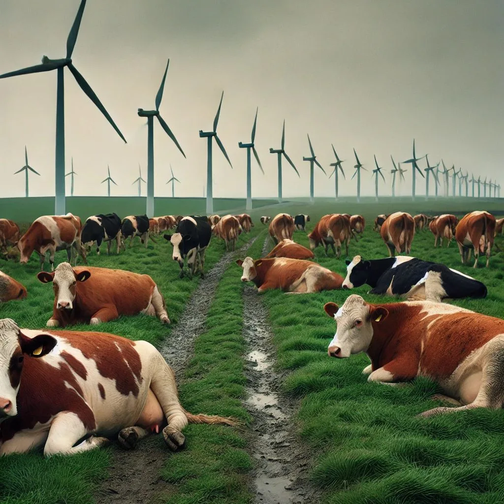 Vaches et éoliennes industrielles